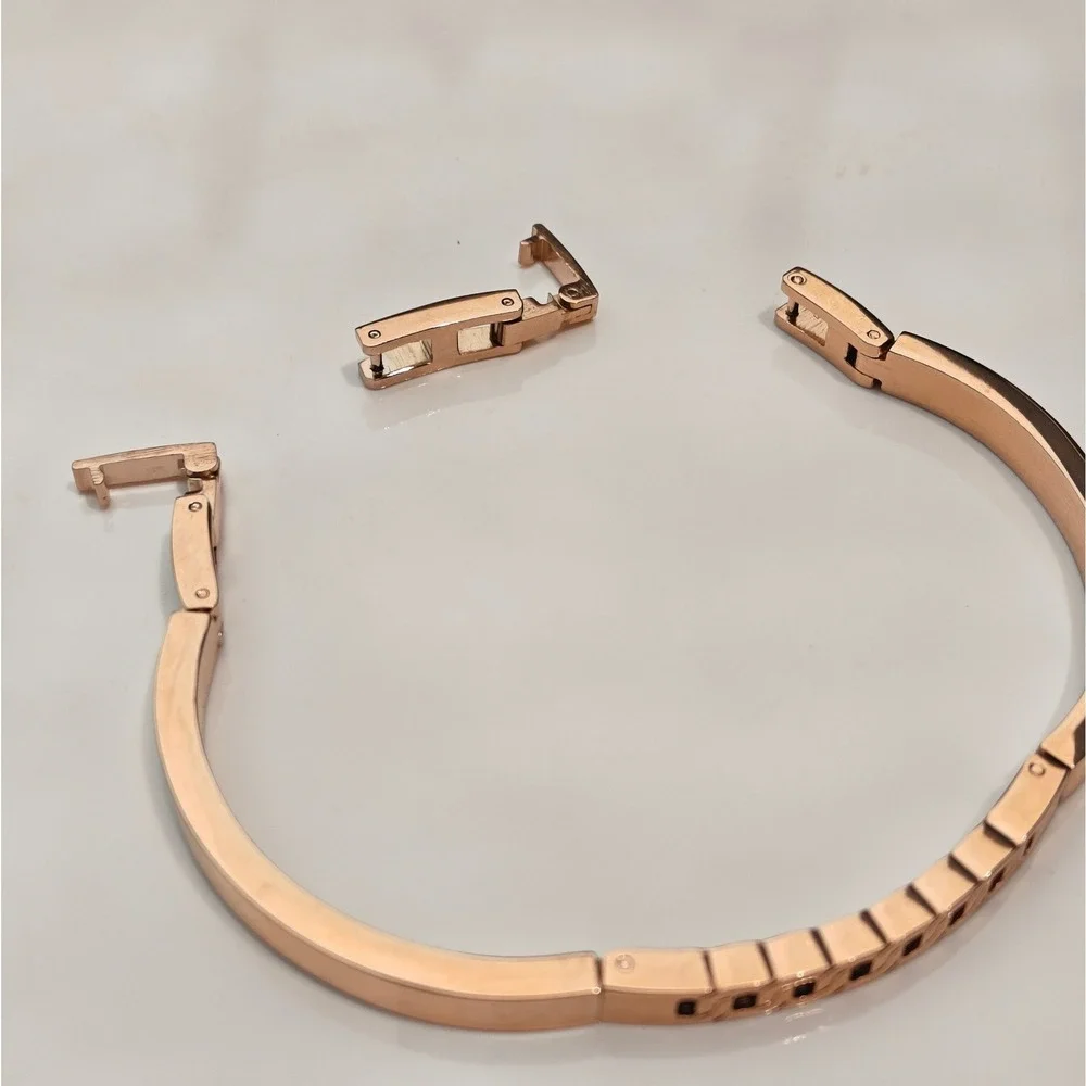 Rose Gold Tone Geometric Chain Link Cutout Hinged Bangle Bracelet Adjustable‎